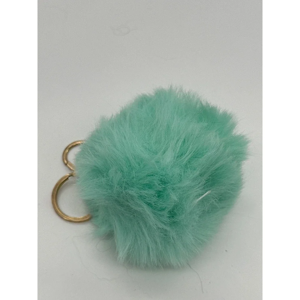 Mint Green Faux Fur Pom Pom Keychain Gold Tone Lobster Clasp Bag Charm